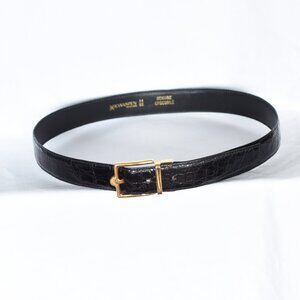 Kwanpen Hand Made Black Crocodile Belt With Gold Tone Buckle
